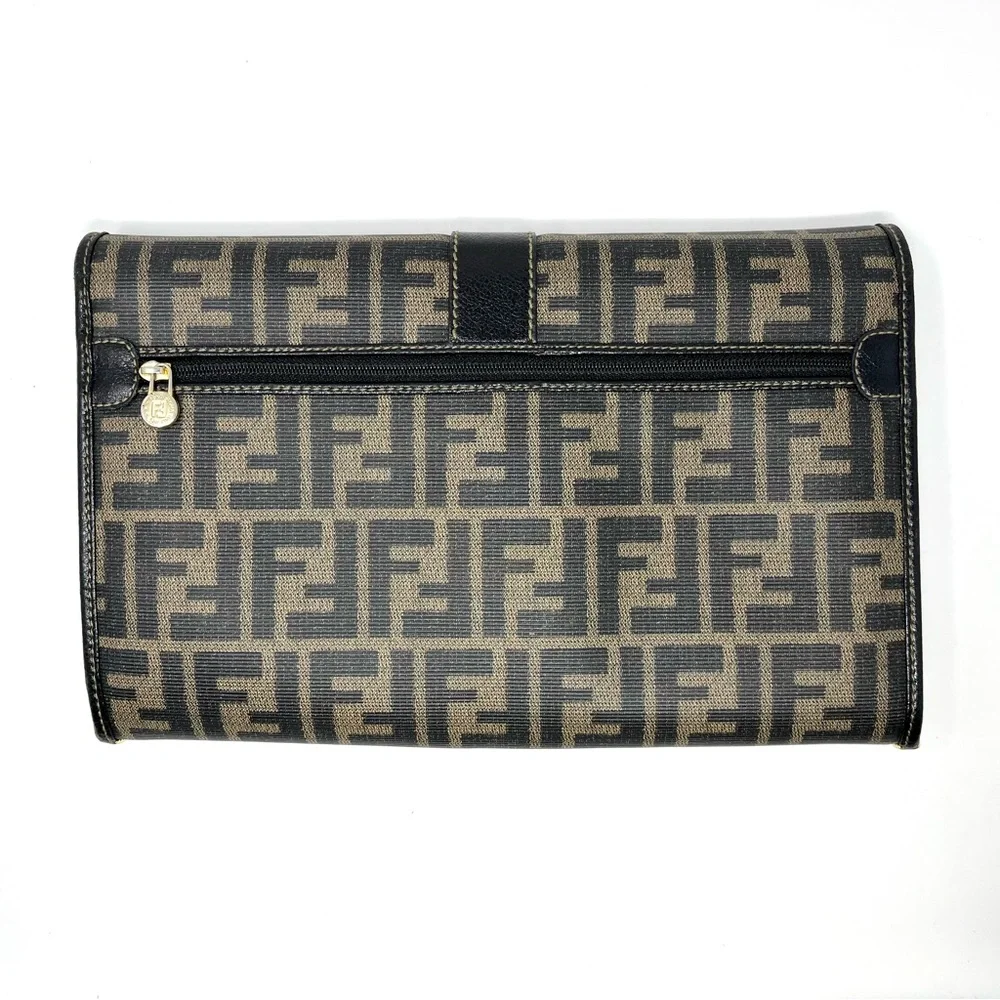 Vintage Fendi Brown Zucca FF Logo Monogram Canvas Shoulder Crossbody Clutch Bag
